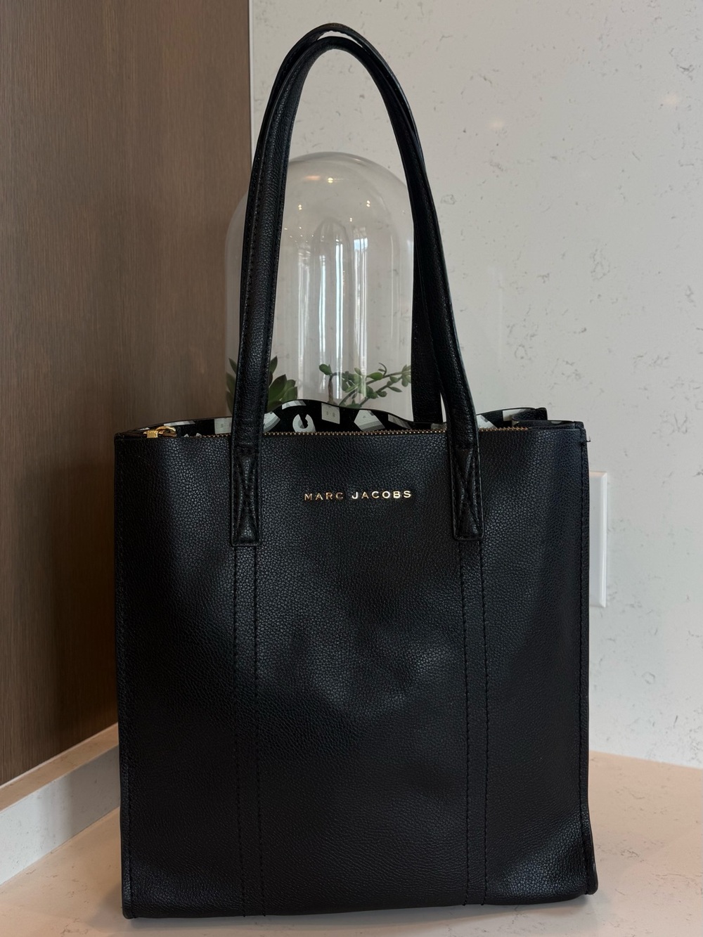 Marc Jacobs Black Leather Tote with Gold Logo